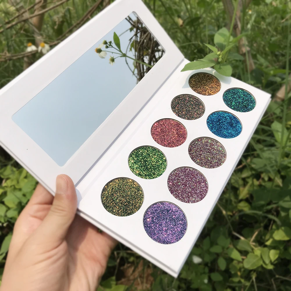 Best Private Label Products 10Colors Glitter Metallic Eyeshadow Palette Glossy Pigment Halloween Christmas Makeup Low MOQ