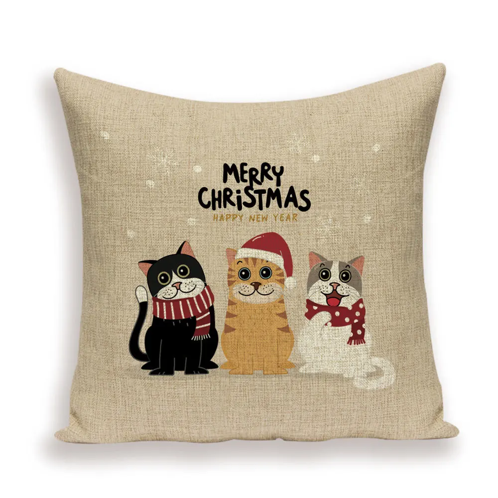 Merry Christmas Cushion Cover Christmas Tree Pillow Case Deer Linen Home Decoration Bed Pillow cases Pillows Cushions Cojin