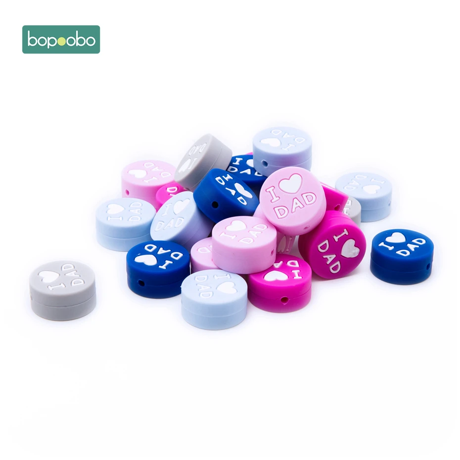 Bopoobo anneaux de dents en Silicone | De qualité alimentaire, collier pendentif à assembler soi-même, accessoires I Love DAD disque, perles d'entraînement des dents pour nouveau-né (lot de 50)