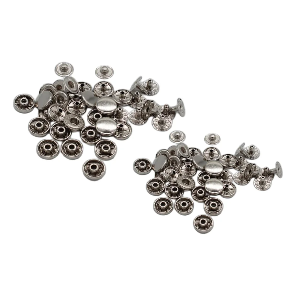 10 Sets Metal Snap Buttons Popper Studs for DIY Bags Coat Leathercraft Silver