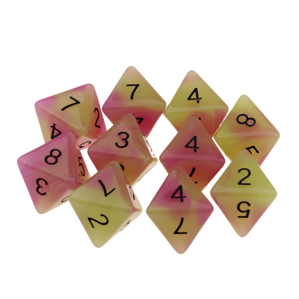 10pcs 8-Sided Dice Set Bright Colors 18 mm for Games Casino Gifts Teaching Dice Set 8 Sided Board Dices 