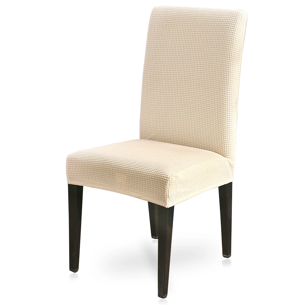 Однотонные эластичные чехлы на стулья из спандекса, съемные чехлы на стулья для столовой, плотные вечерние чехлы на стулья для гостиной, свадебные украшения - Цвет: beige white