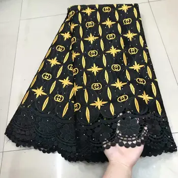 

New beautiful Embroidery Guipure Cord Lace Fabric High Quality black Color African Lace Fabrics Latest Nigerian Lace Fabrics