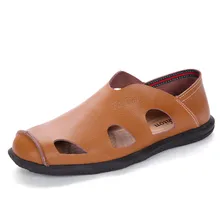 Модная дышащая мягкая мужская обувь на плоской подошве для вождения, размеры 38-44, Новое поступление, мужские летние сандалии повседневные Лоферы без шнуровки