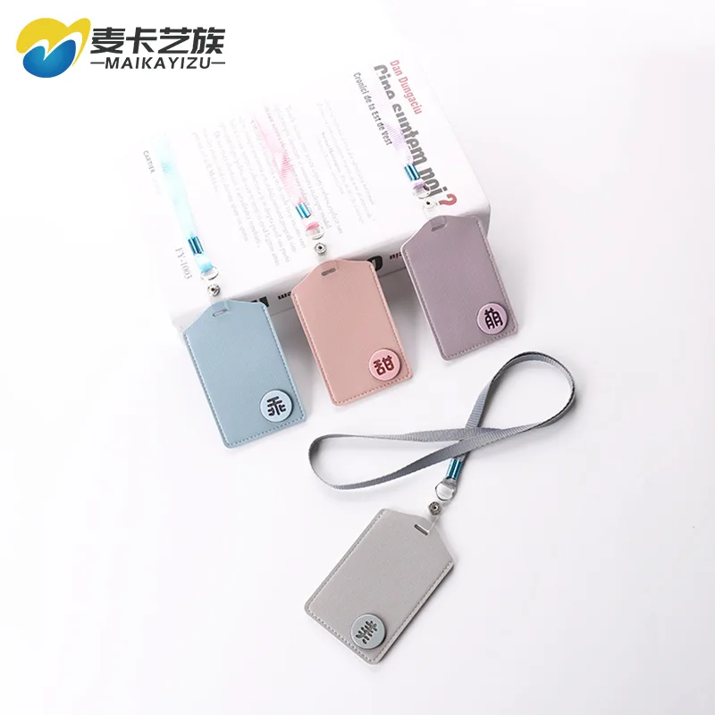 

Creative Certificate Card Sleeve Lanyard Work Documents PU Card Holder Hang Rope Work Card