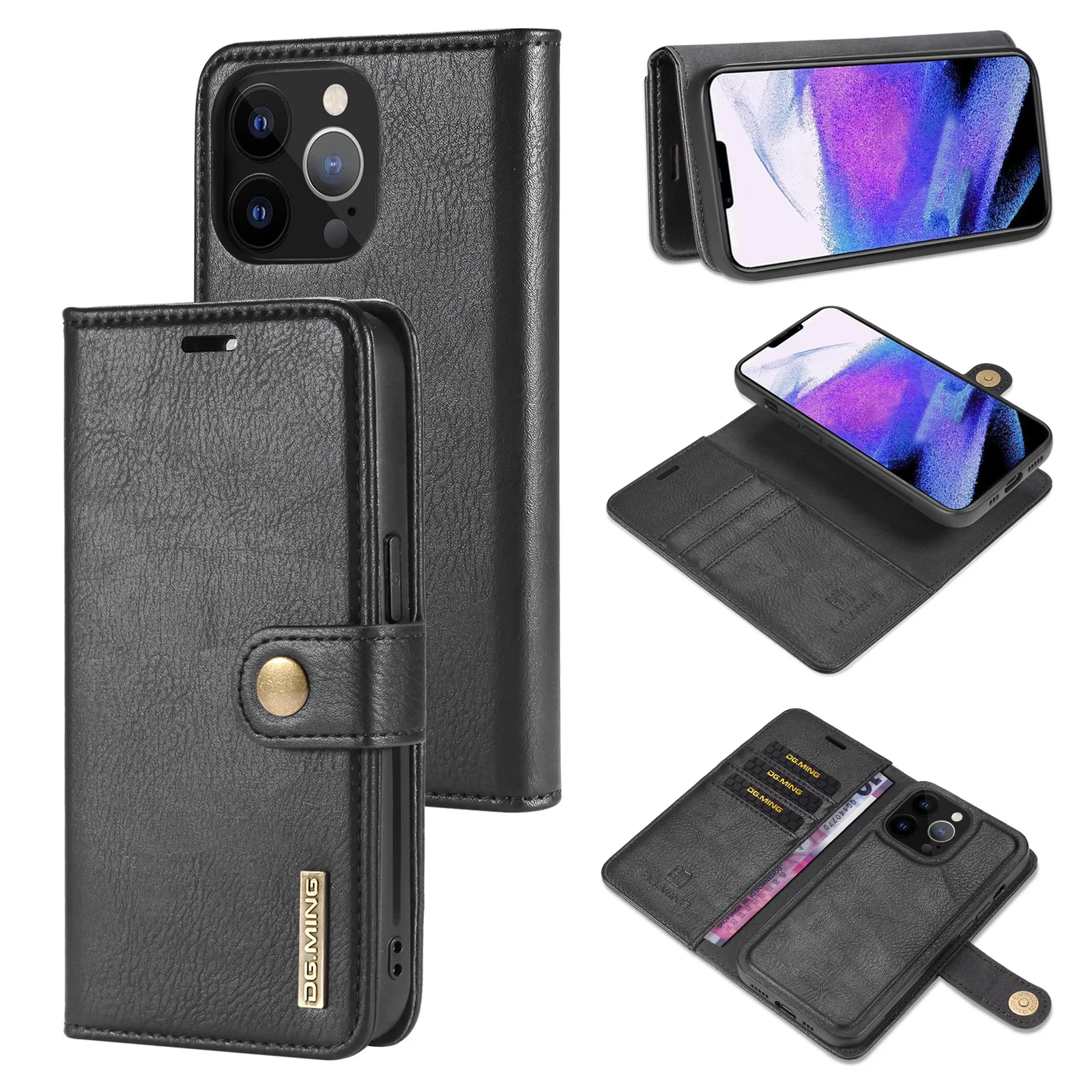 Чехол-бумажник 2 в 1 со съемной магнитной пряжкой флип-чехол для iPhone 13 12 11 Pro Max X XR XS 7