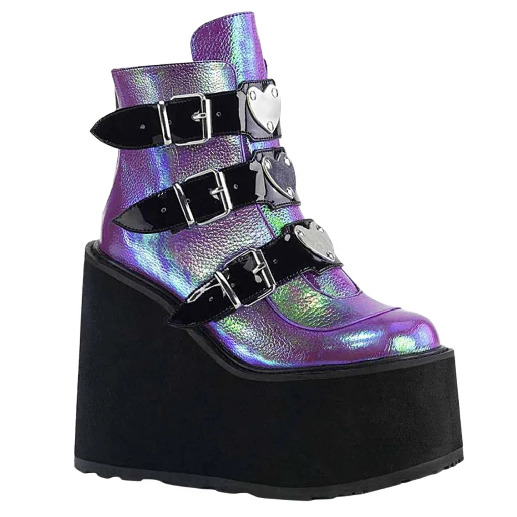 Cut Rate Botines de plataforma con cremallera para mujer, botines con suela gruesa, Multicolor, con cuña BEpZ8Xk6e