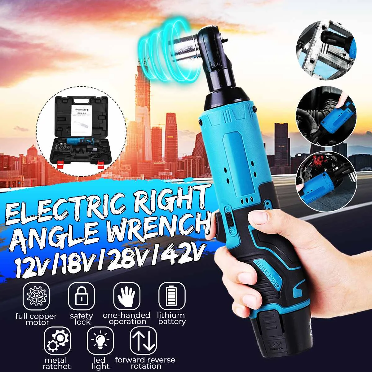 

35N.m Cordless Electric Wrench Ratchet Right Angle Wrench with Batteries Sockets Kit Rechargeable For Car 12V 18V 28V 48V
