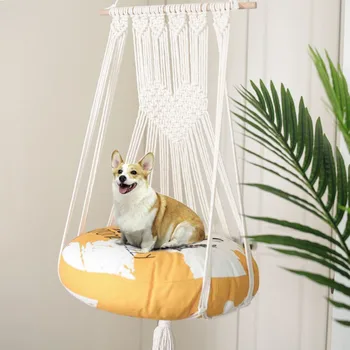 

Pet Hammock Handmade Cotton Ferret Mouse Cat Chair White Print Cot Bed for Dog Small Hanging Cave Pet Accessories @C17