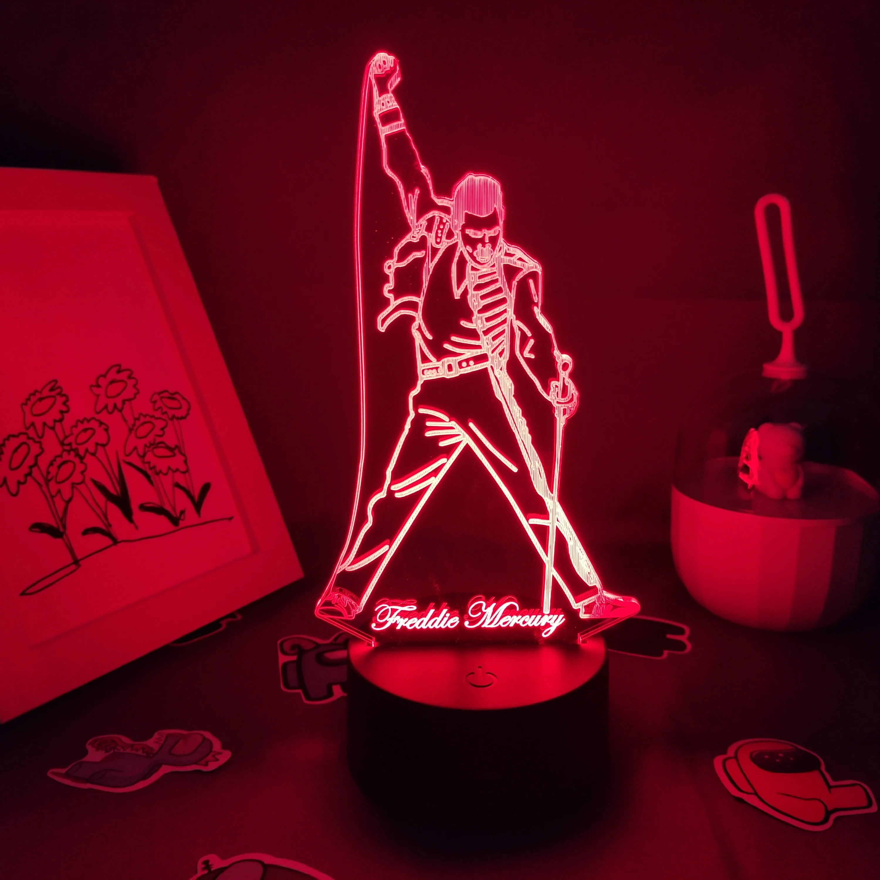 led night light 3D Figure Queen lead singer Freddie Mercury led illusion Night lights creative cool gift for friends child lava lamp Desk decor holiday nights of lights