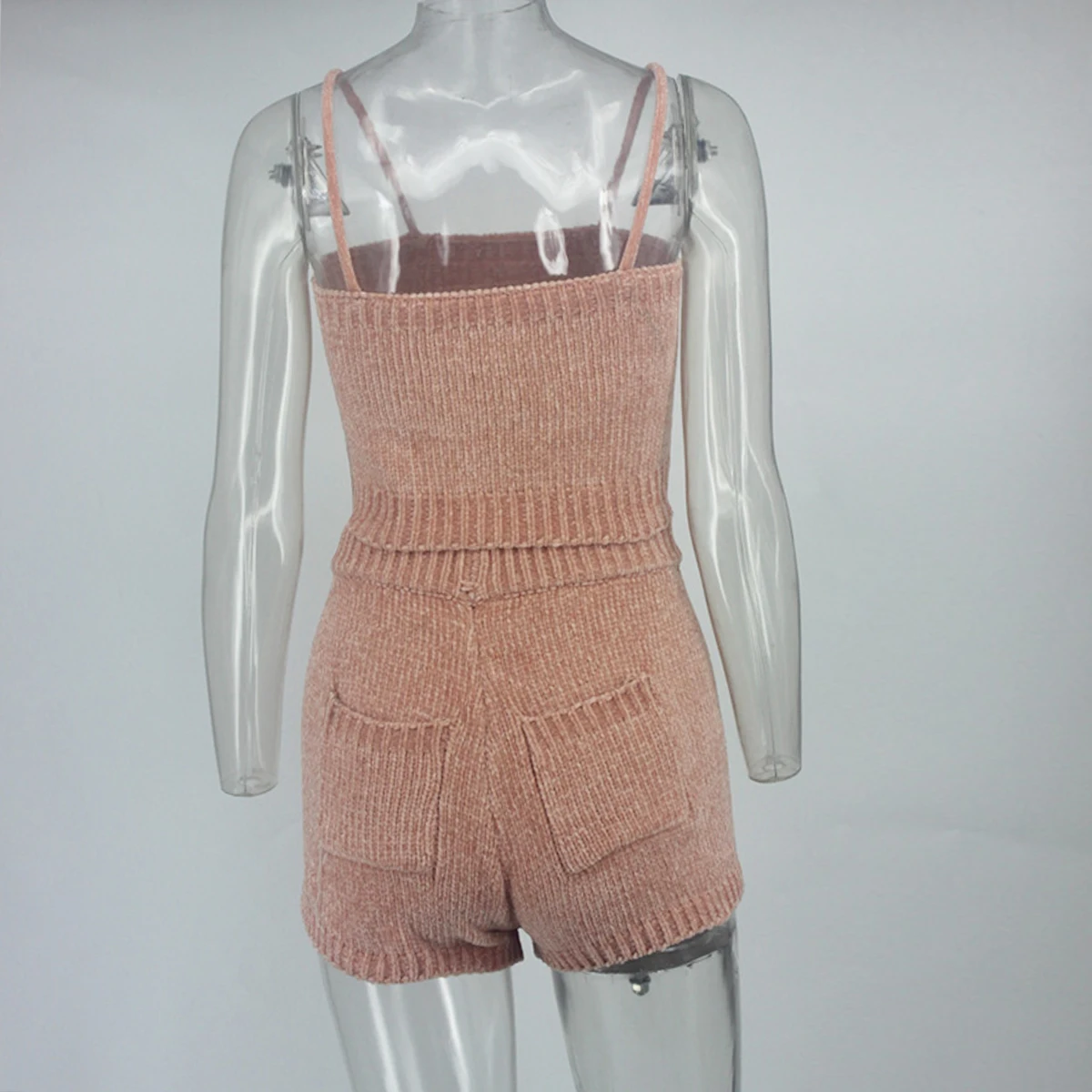 VOGDEATT Sexy Knitted Suit Women Two-piece Sleeveless Sweater Elegant Party Ladies Bodycon playsuit vestidos Outfits Short Suit