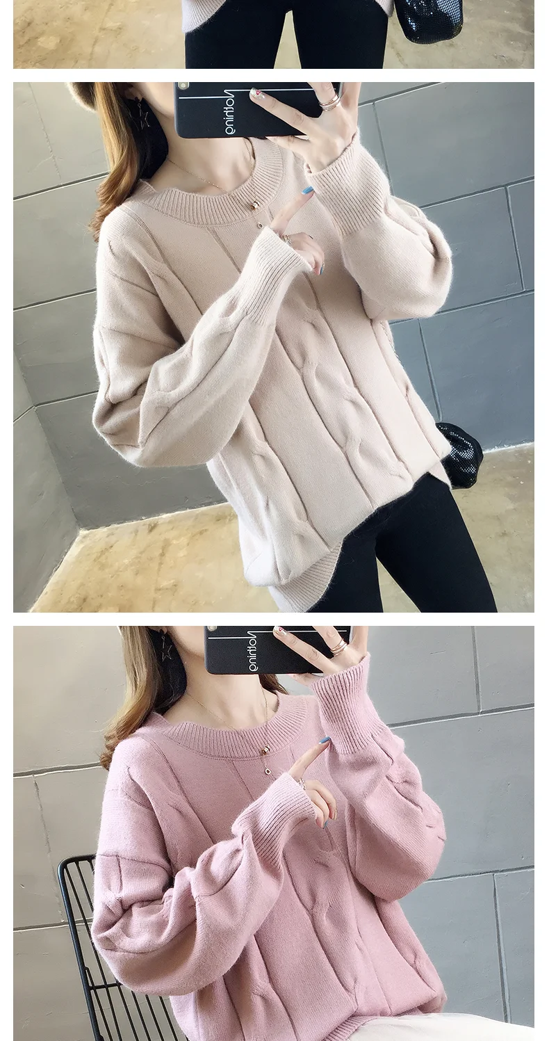 Autumn Winter Women Pullovers Sweater Knitted Elasticity Casual Jumper Basic Loose Warm Female Sweaters Top