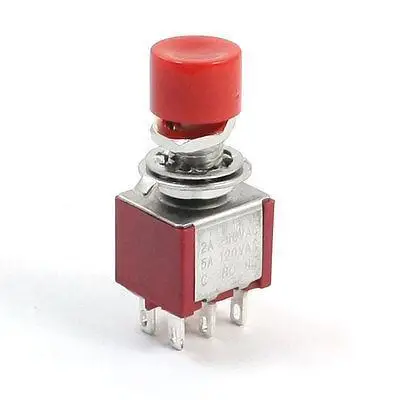 AC 120V 5A красная крышка 6 Pin DPDT 2 положения мгновенная нажимная мини кнопка