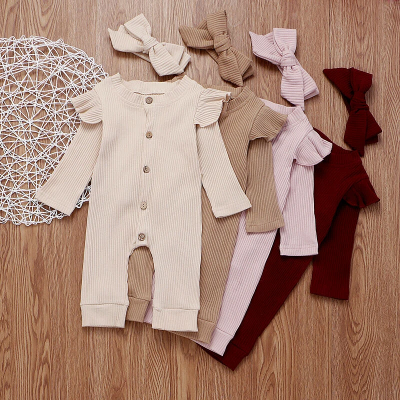 Baby Bodysuits classic 2022 Pudcoco Newborn Baby Girl Boy 2PCS Autumn Solid Clothes Set Knitted Romper Jumpsuit Outfits cheap baby bodysuits	