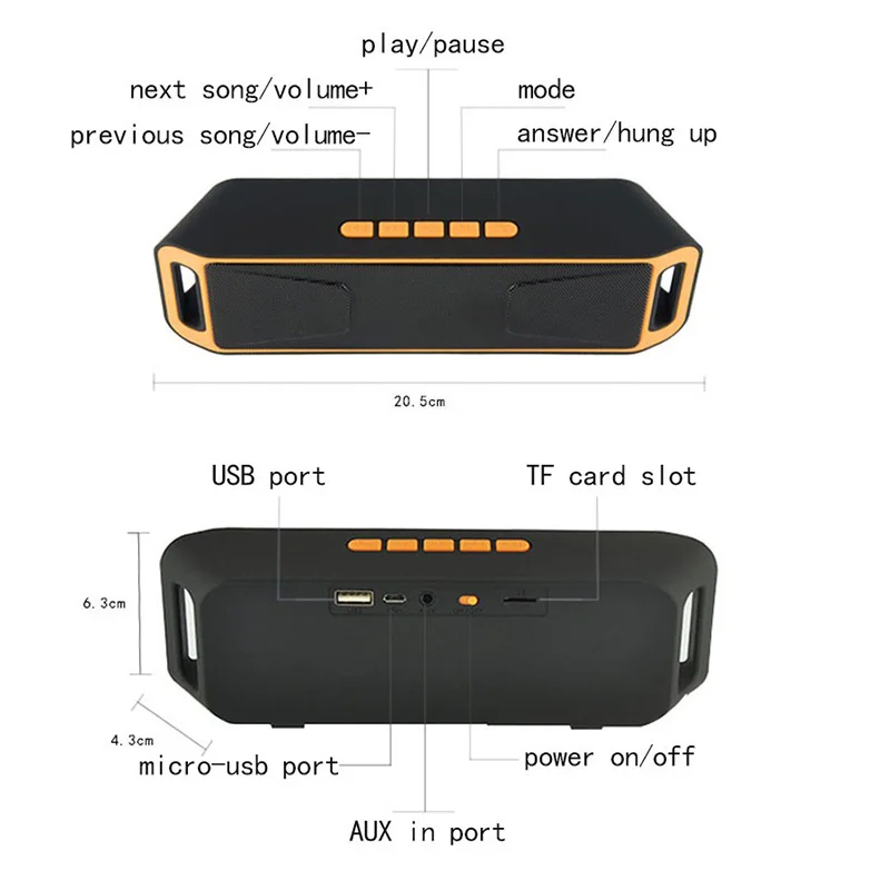 SC208 Portable Outdoor Column Wireless Bluetooth Speaker Dual Horn Bass Subwoofer AUX TF Card U Disk Loudspeaker For PC Phone