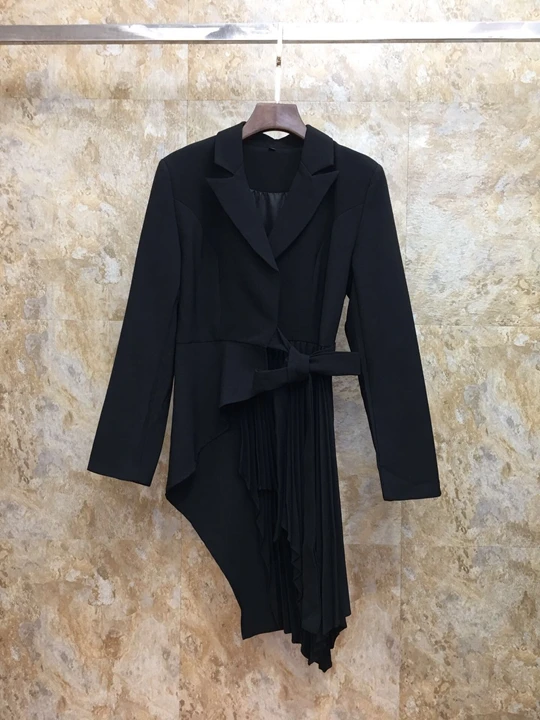 

2019 autumn and winter new women's net color wild waist tie with irregular pressure jacket 911