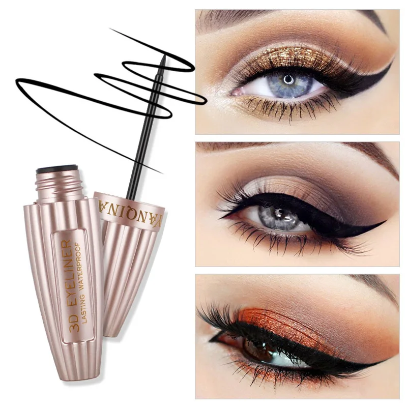 

Yanqina Waterproof 3D Liquid Eyeliner Smooth 24H Long-lasting Quick-Drying Smudge-proof Eyeliner Applicator Black Eyelid