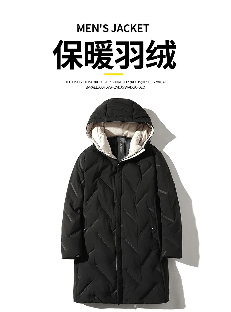 New thick winter men's down Jacket hooded youth black gray long warm duck down coat waterproof outdoors male overcoat