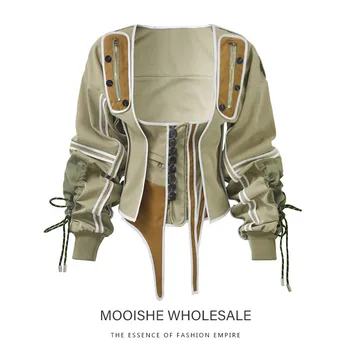 

Autumn 2019 New Drawsrting Waist Jacket Style White Dress Female Over The Knee Skirt Coat Strap Two-Piece Set In stock