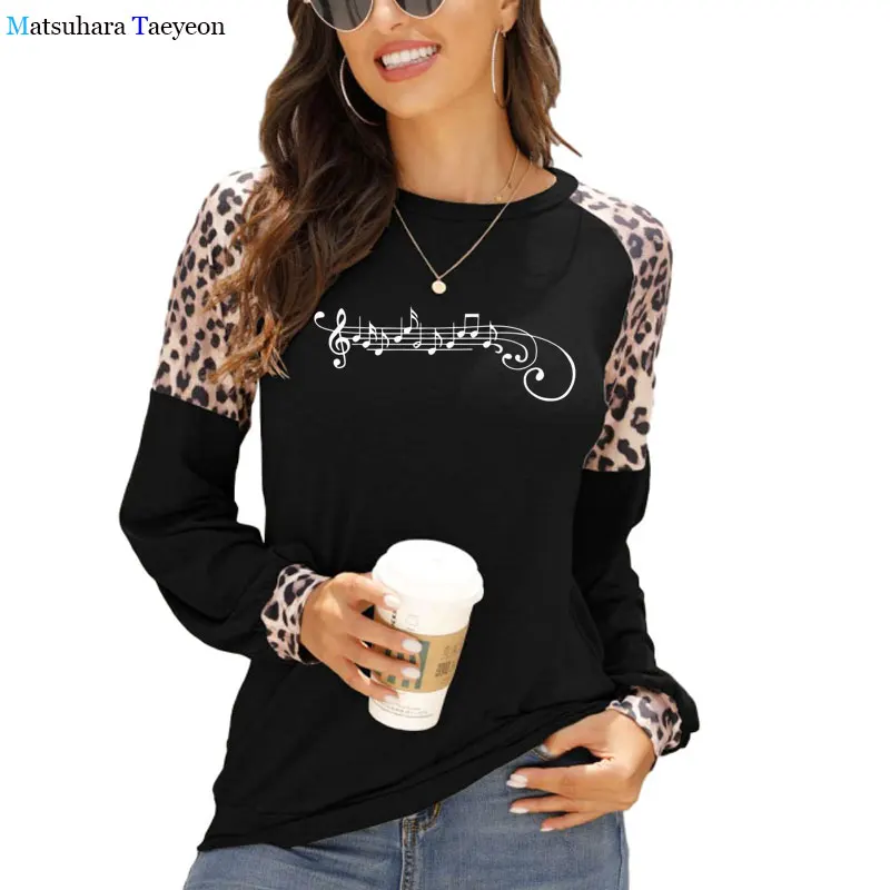 

Women Autumn O-Neck Print Long Sleeves Leopard Fashion T-Shirts Vintage Female Shirt Ladies Plus Size Tops