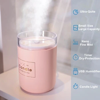 

USB Essential Oil Diffuse Ultrasonic Air Humidifier Candle Romantic Soft Light r Car Purifier Aroma Anion Mist Maker 280ML