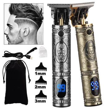 

LCD Digital Professional Men's Hair Trimmer Clipper 0mm Baldheaded Cutter Beard Shaving T-Blade Electric Hair Cutting Machine 49