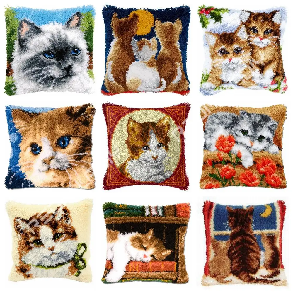 

DIY Latch Hook Cushion Moon Cats Pillow Case Crochet Hobby & Crafts Acrylic Yarn for Embroidery Cushion Cover Sofa Bed Pillow