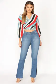 

Casual Full Length Denim Jeans Womens Flare Pants High Waisted Jeans Skinny Zipper Fly High Pockets Regular Pencil Pants