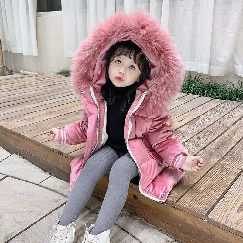 

Western Style Girls Liz Velvet Coats Thick Winter Korean-style CHILDREN'S Embroidery down Jacket Cotton-padded Clothes Middle Lo