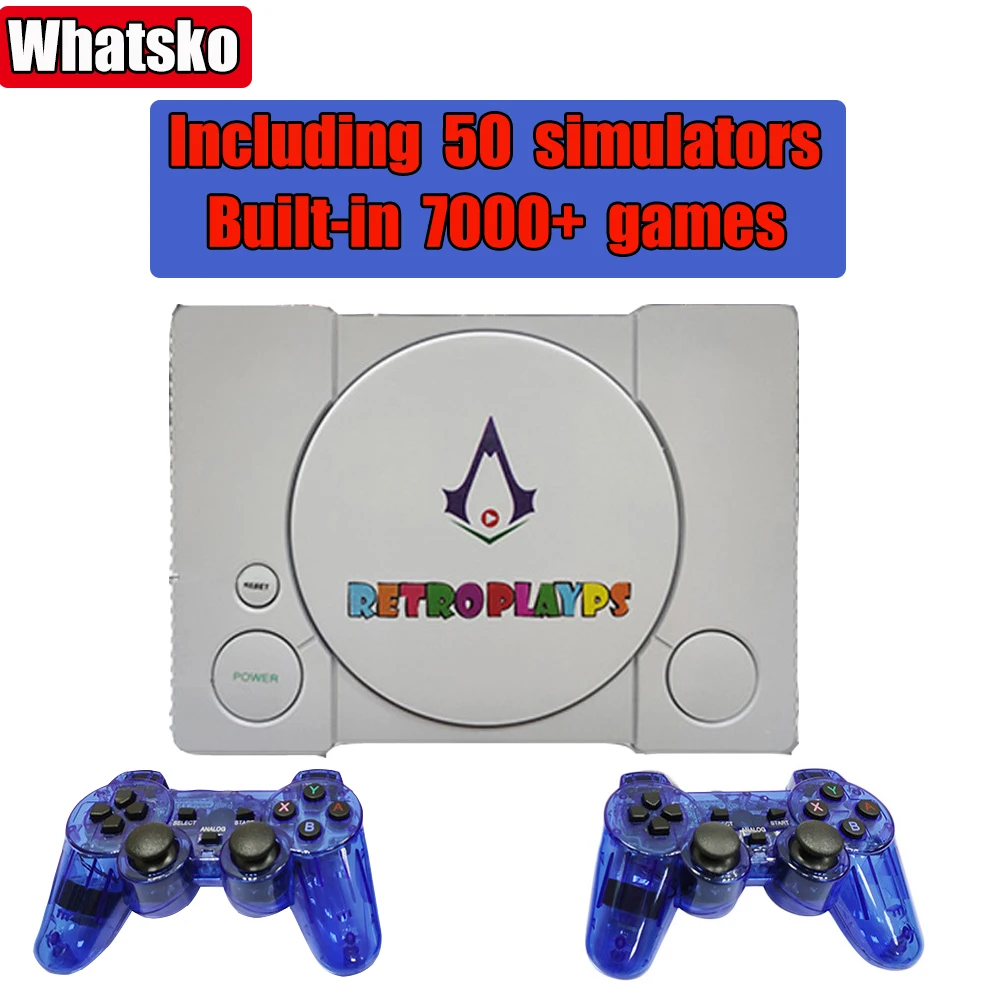 Whatsko Raspberry Pi PS1 мини классическая ностальгическая двойная Военная Игровая приставка, встроенная более 7000 видеоигр, подключенных к телевизору sony - Цвет: Серый