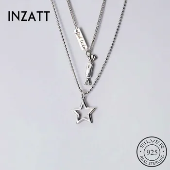 

INZATT Real 925 Sterling Silver Star candy Pendant Choker Necklace For Fashion Women Minimalist Fine Jewelry Hiphop Accessories