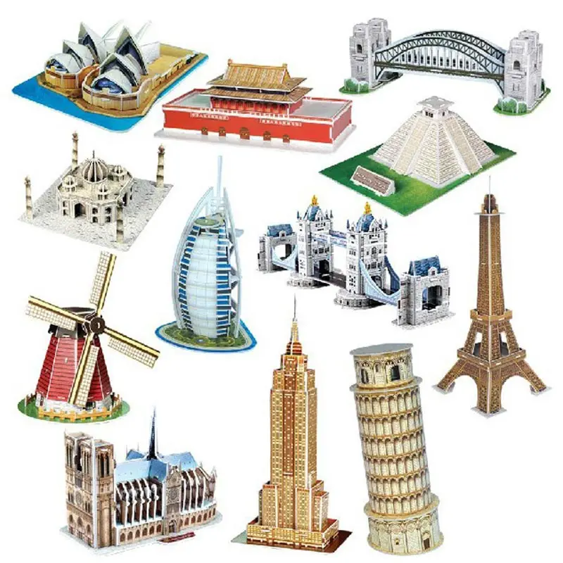 Картонный 3D бумажный строительный пазл модель игрушки Мир сувенир башня мост Белый дом Нотр-Дам Тур Эйфелева башня для детей 6 лет