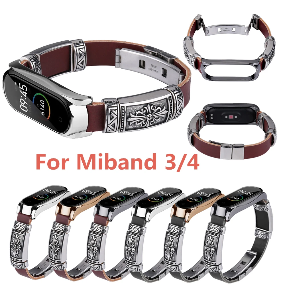 Ремешок для xiaomi Mi Band 4 3 винтажный кожаный браслет Аксессуары браслета | Наручные