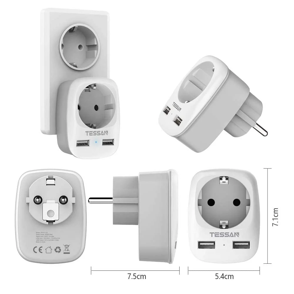 Extension de prises murales avec 3 prises normales et 3 ports USB