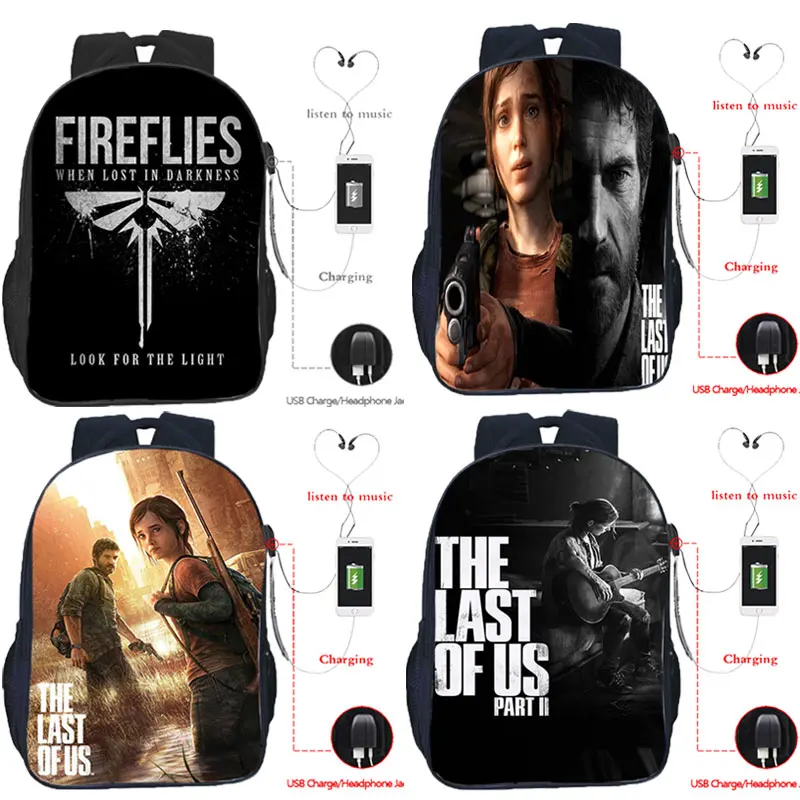 

Ellie Joel The Last of Us Part II USB Charge Backpack Students Teenager School Bag Men Rucksack Travel Bagpack Bookbag Mochila