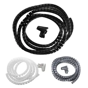 

2m Cable Cord Tidy PC TV Wire Organising Tool Spiral Wrap Home Office With Clip white
