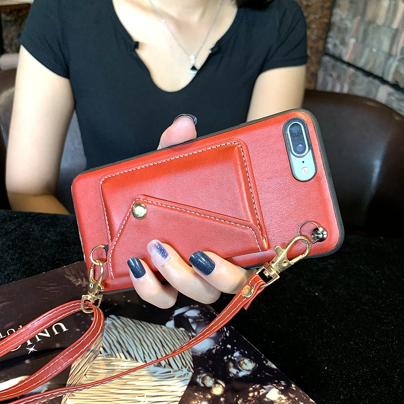 

Gimfun Luxury Pu Leather Wallet Phone Case For Iphone X Xs Xsmax Xr 6s 7 8Plus Handbag soft Tpu Case Cover Female Strap