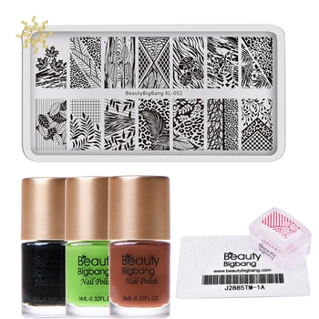 

6Pcs/Set Nail Stamping Starter Leaf Pattern Nail Stamping Plate With Clear Jelly Stamper 3 Colours Stamping Polishes K510