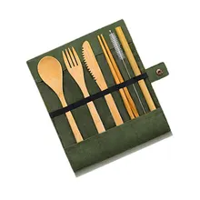 1 Набор бамбуковых столовых приборов, бамбуковый нож, вилка, ложка, толстая ткань, сумка для путешествий, креативная портативная Бамбуковая ткань, посуда