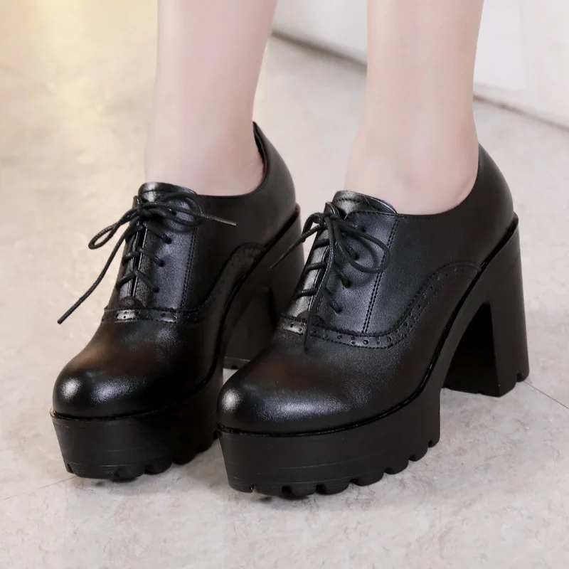 

Catwalks High Heel Shoes WOMEN'S Shoes Chunky-Heel 2019 New Style Autumn plus Velvet Lace-up Waterproof Platform Thick Bottomed