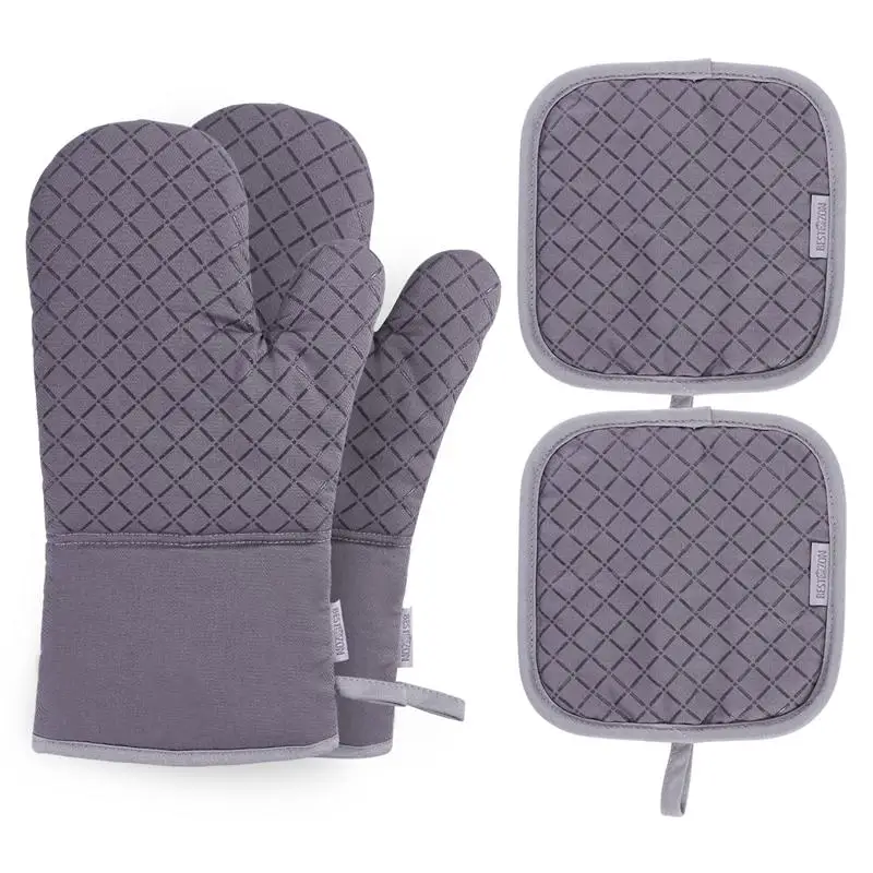1 Set Of Oven Mitt Heat Resistant Pot Holder Pad Protective Oven Gloves - Цвет: Серый