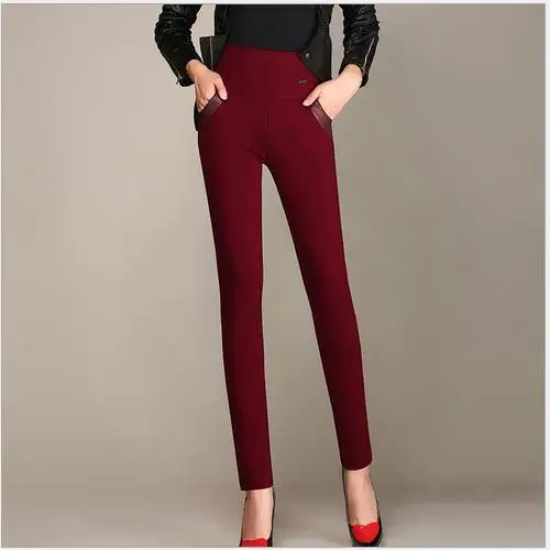 wine red S-6XL размера плюс женская одежда зима осень женские брюки карандаш узкие леггинсы высокая эластичность талии брюки WR117 - Цвет: wine red