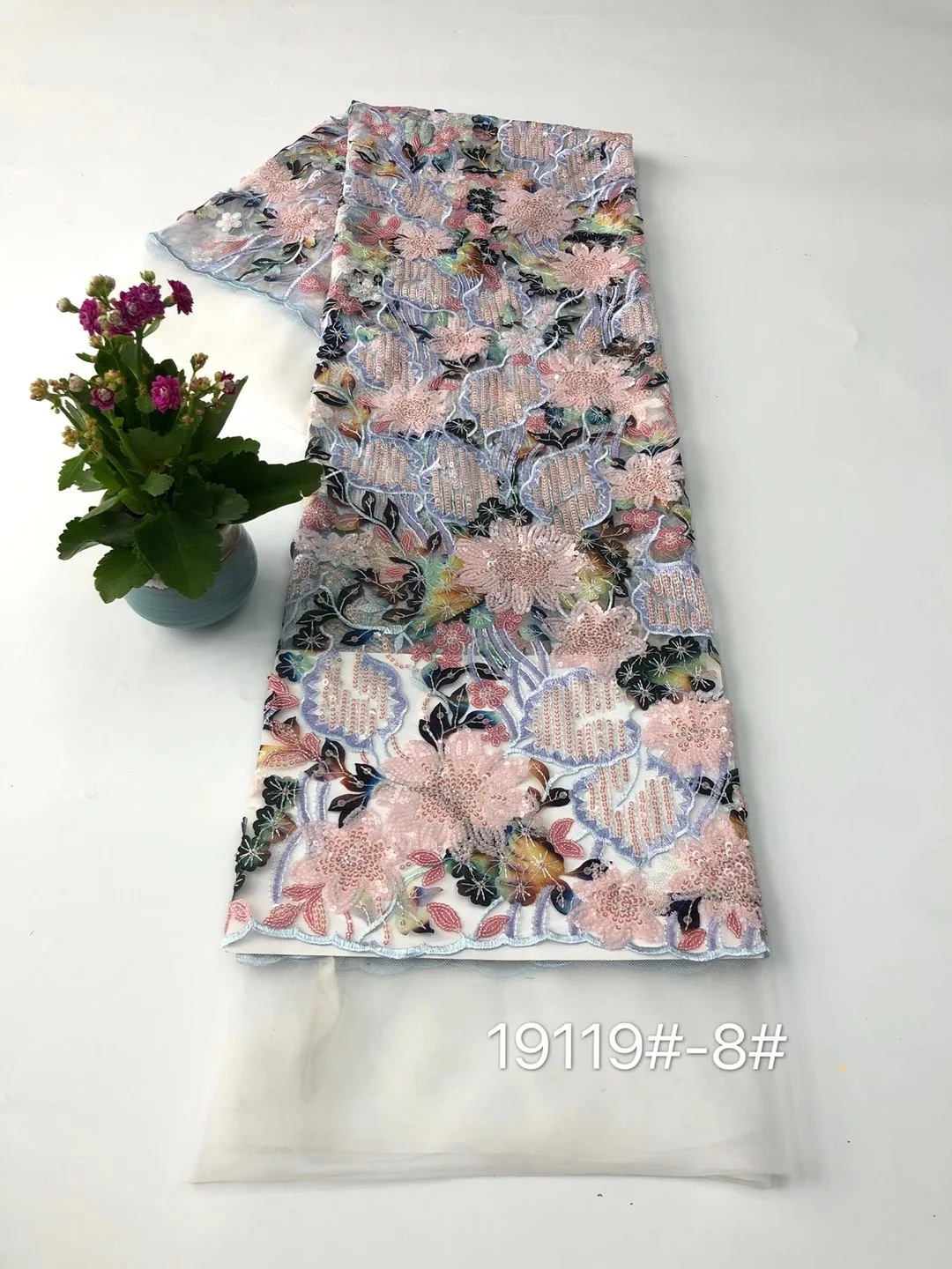 

The Latest African Sequin Fabric Bridal Material French Tulle Mesh Lace Fabric 2021 High Quality Nigeria Lace Fabric XB4630