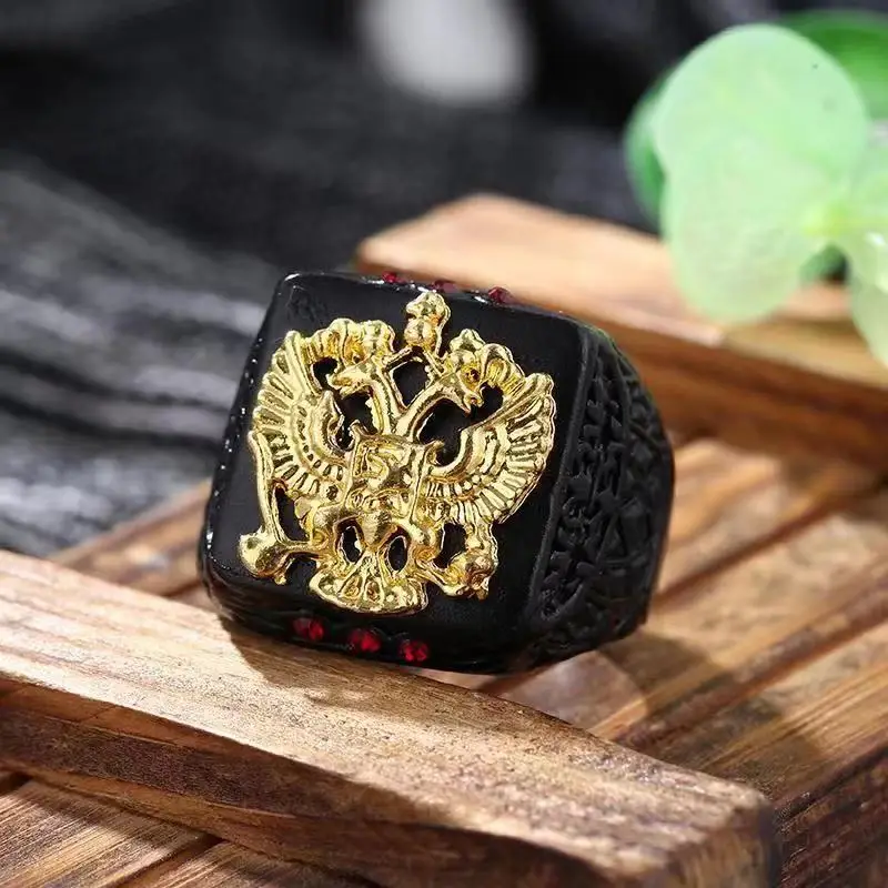 HNSP модный русский значок орел кольцо из черного золота для мужчин ювелирные изделия мужские кольца Anel Новинка