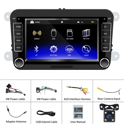 Podofo " 2 Din автомобильное радио Mirrorlink Bluetooth Авто Радио стерео, сенсорный экран MP5 плеер FM USB AUX для Volkswagen Авторадио - Цвет: With 4 LED Camera