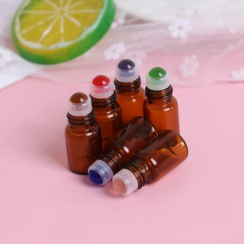 

10pcs Empty 2ml Amber Glass Roll On Bottle Vials With 5 Color Roller Ball For Essential Oils Perfume Aromatherapy