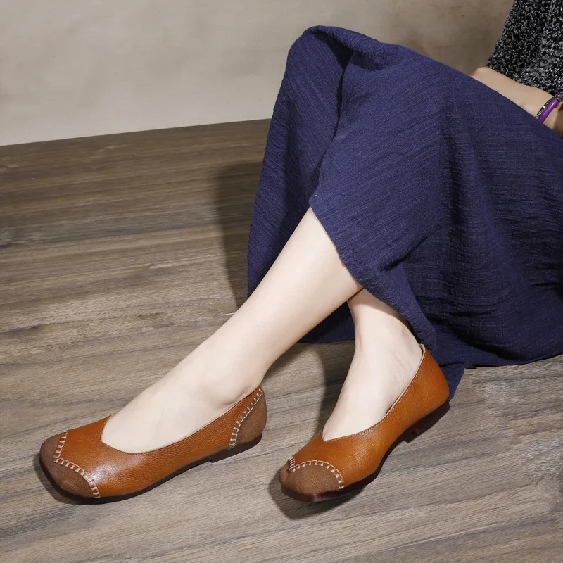 

Artdiya Original 2020 Spring New Flat Shoes Genuine Leather Soft Bottom Women Shoes Handmade Retro Mother Shoes Square Toe Flats