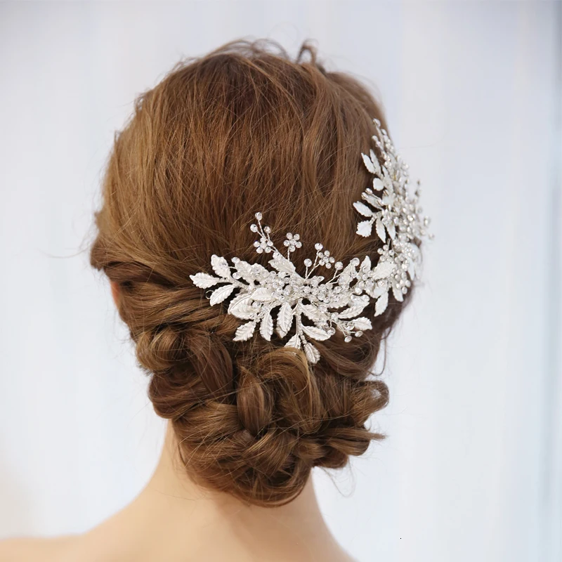 Queenco металлический лист Свадебные аксессуары для волос Тиара для волос с зажимом Заколки свадебный Кристалл цветочный головной убор ветка ручной работы повязка на голову