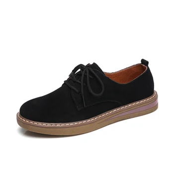 

2020 Spring Women Flats Shoes Women Sneakers Leather Suede Lace up Boat Shoes Round Toe Flats Moccasins Oxford for Women Casual