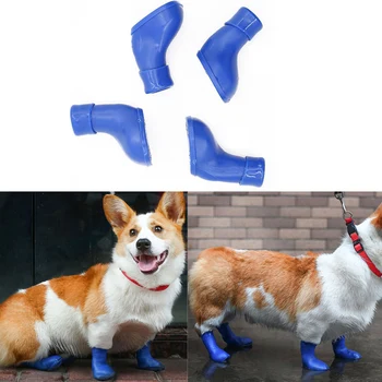 

4Pcs/Set Pets Boots Socks Waterproof Rubber Rain Dog Shoes Non Slip Outdoor Puppies Shoes Candy Color